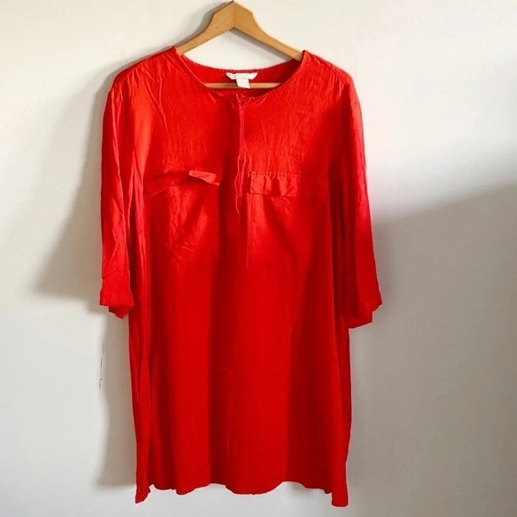 H&M lightweight bright red long sleeve Shirt Dress size 14 - Picture 2 of 8